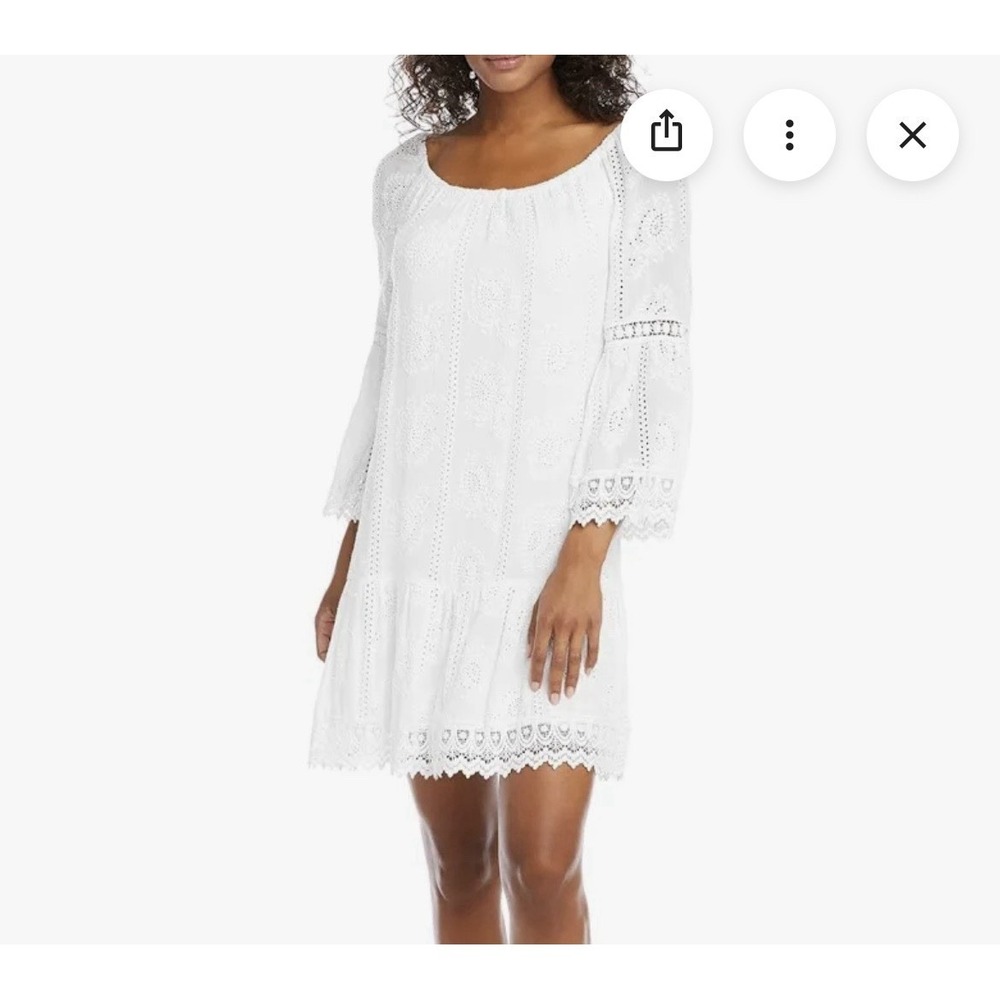 Karen Kane White Embroidered Eyelet Shift Dress Women's XS/S Beachy Coastal
